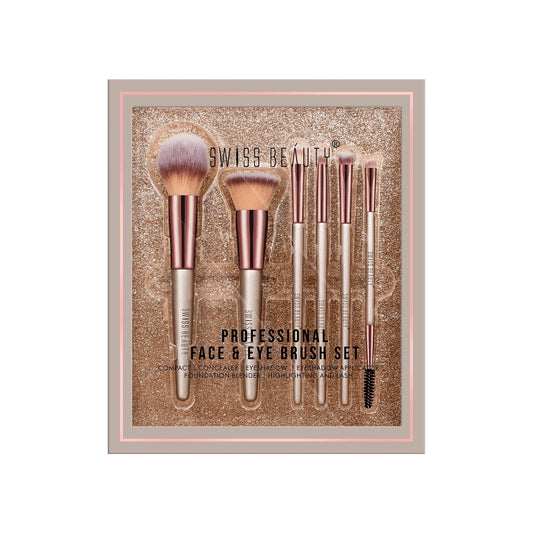 SWISS BEAUTY PROFESSIONAL FACE & EYE BRUSH SET MAKEUP KIT- 6 PCS