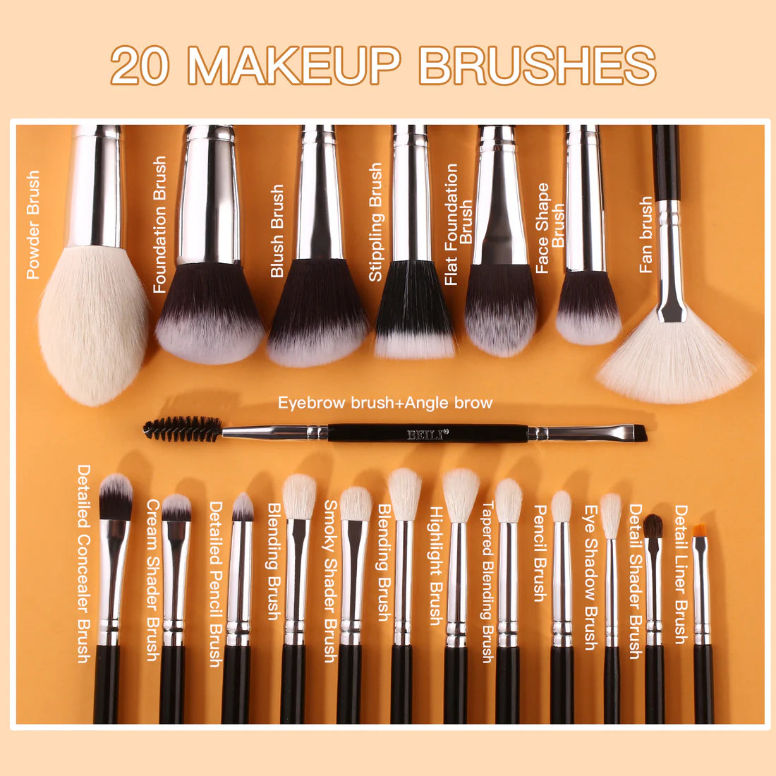 BEILI 20Pcs Individual Makeup Brush Set B20